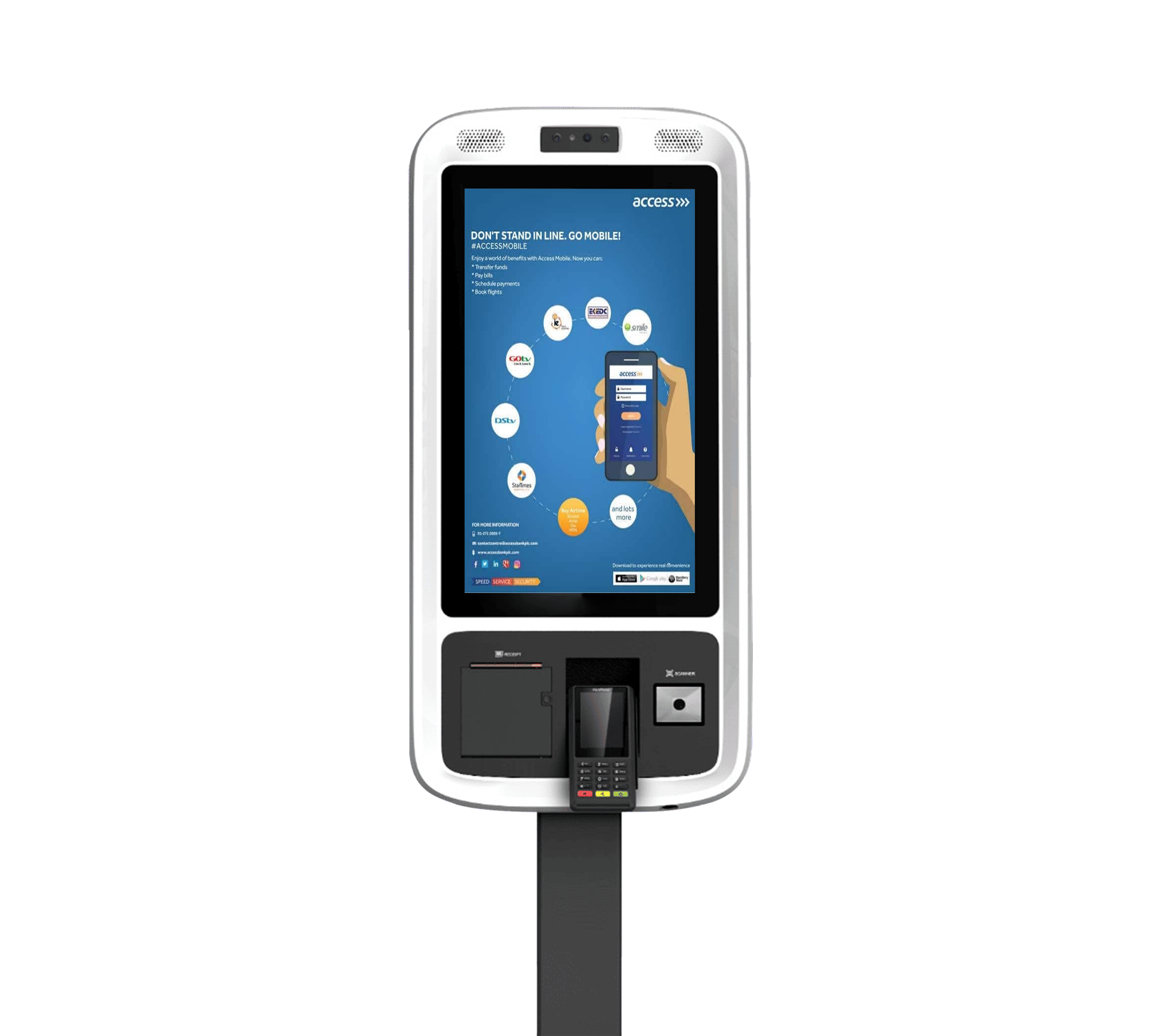 TREND Self-Service Kiosk in Solid Steel - Ideal for Restaurants, Airports, and Retail Outlets - Black Finish with Interactive Touch Screen, Face Recognition, and Multi-Payment Support TREND Self-Service Kiosk in Solid Steel - Ideal for Restaurants, Airports, and Retail Outlets - Black Finish with Interactive Touch Screen, Face Recognition, and Multi-Payment Support
